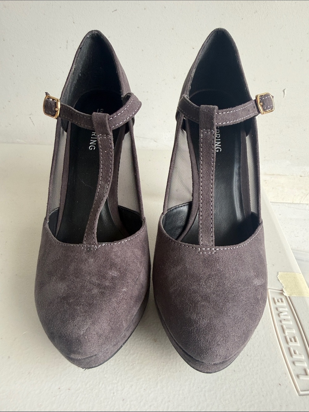 Call It Spring T-Strap Suede Pumps in Dark Brown